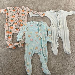 0-3 Month Angel Dear and Spearmint Love Bamboo Baby Pajama Bundle